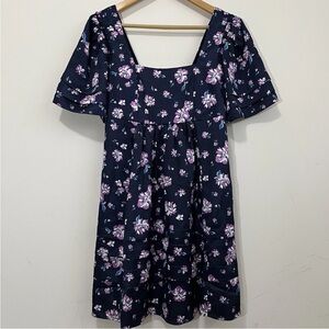 Draper James Mini Tiered Smocked Dress Womens XS Navy Floral Babydoll Sundress